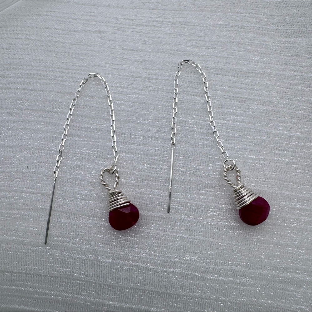 Ht9020 S925 Ruby Threader Earrings - image 2
